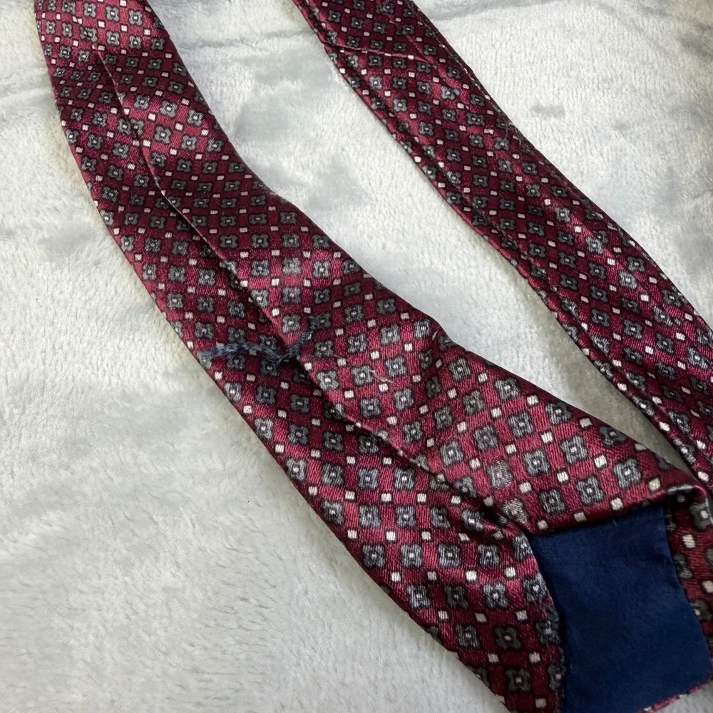 Sulka Silk Tie Mens OS Burgundy Geometric Foulard Luxury Necktie Made in France